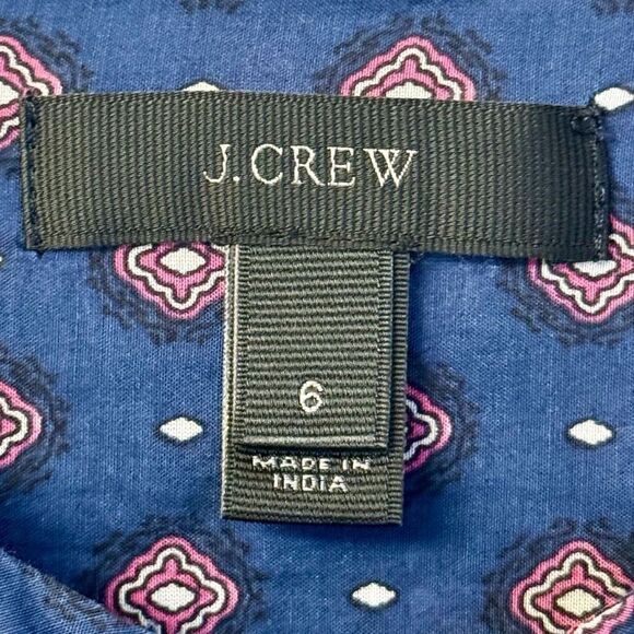 J. Crew Embroidered Blue & Red Long Bell-Sleeve Silk Blend Foulard Top Women's - Picture 6 of 11